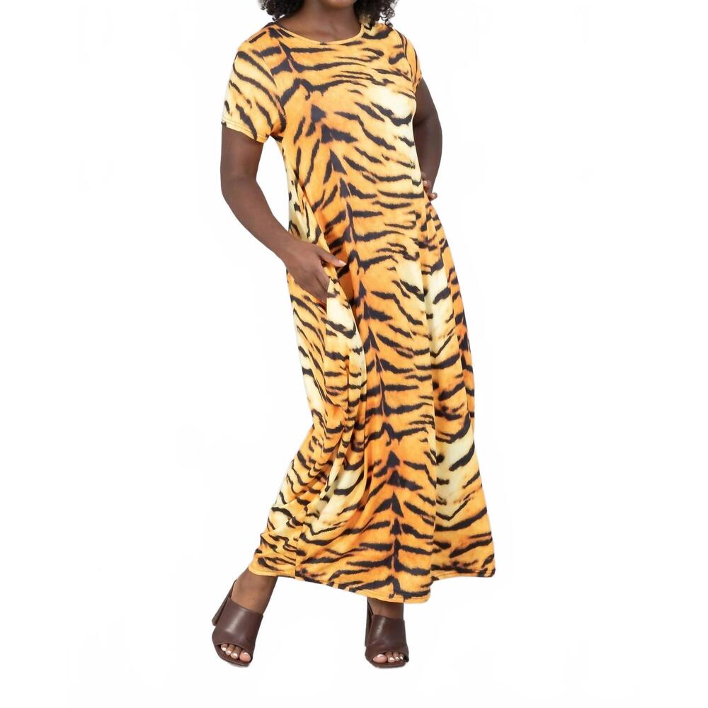NEW KARA CHIC animal print maxi dress in black/orange